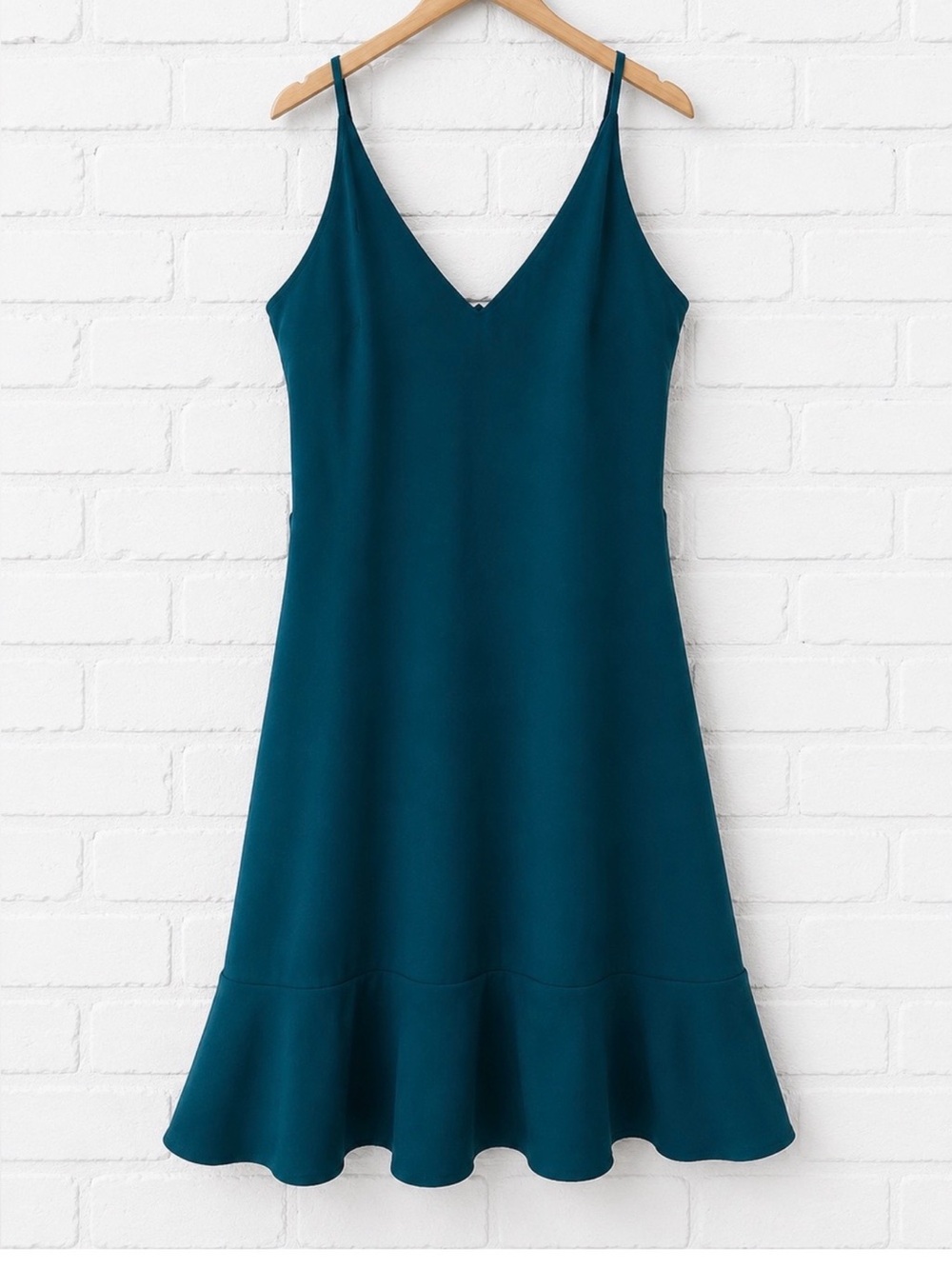 Express  Teal Green V-Neck Ruffle Hem Midi Dress XS $59.90 NWT